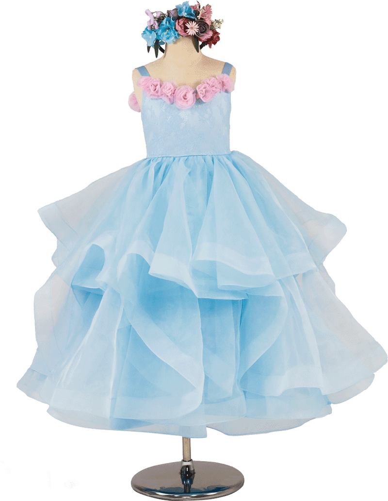 Kate Blaue Blume Kinder Kleid für Fotografie (ohne Kopfbedeckung)