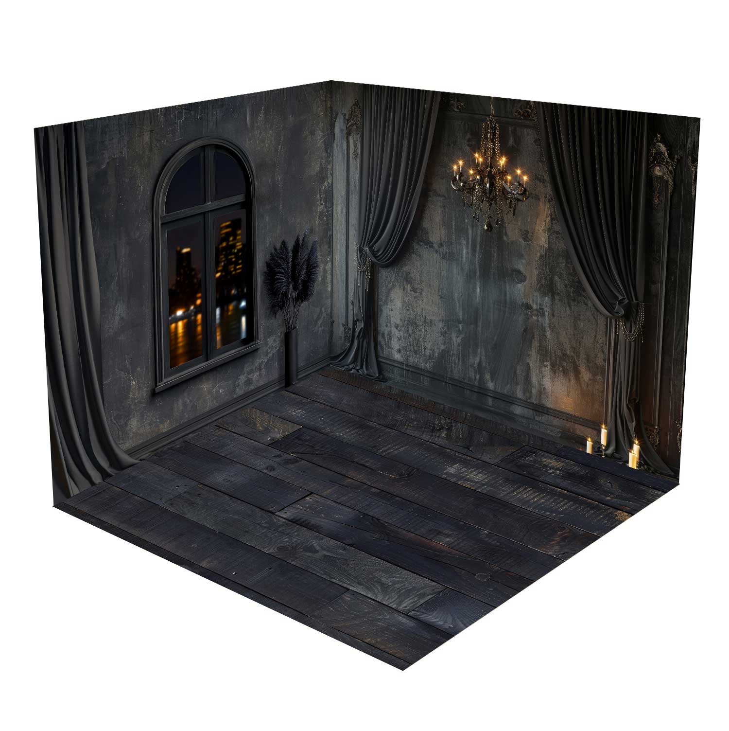 Kate Dunkel Vintage Schwarz Elegant Vorhang Kronleuchter Wand Raum Hintergrund-Set - Kate Backdrop.de