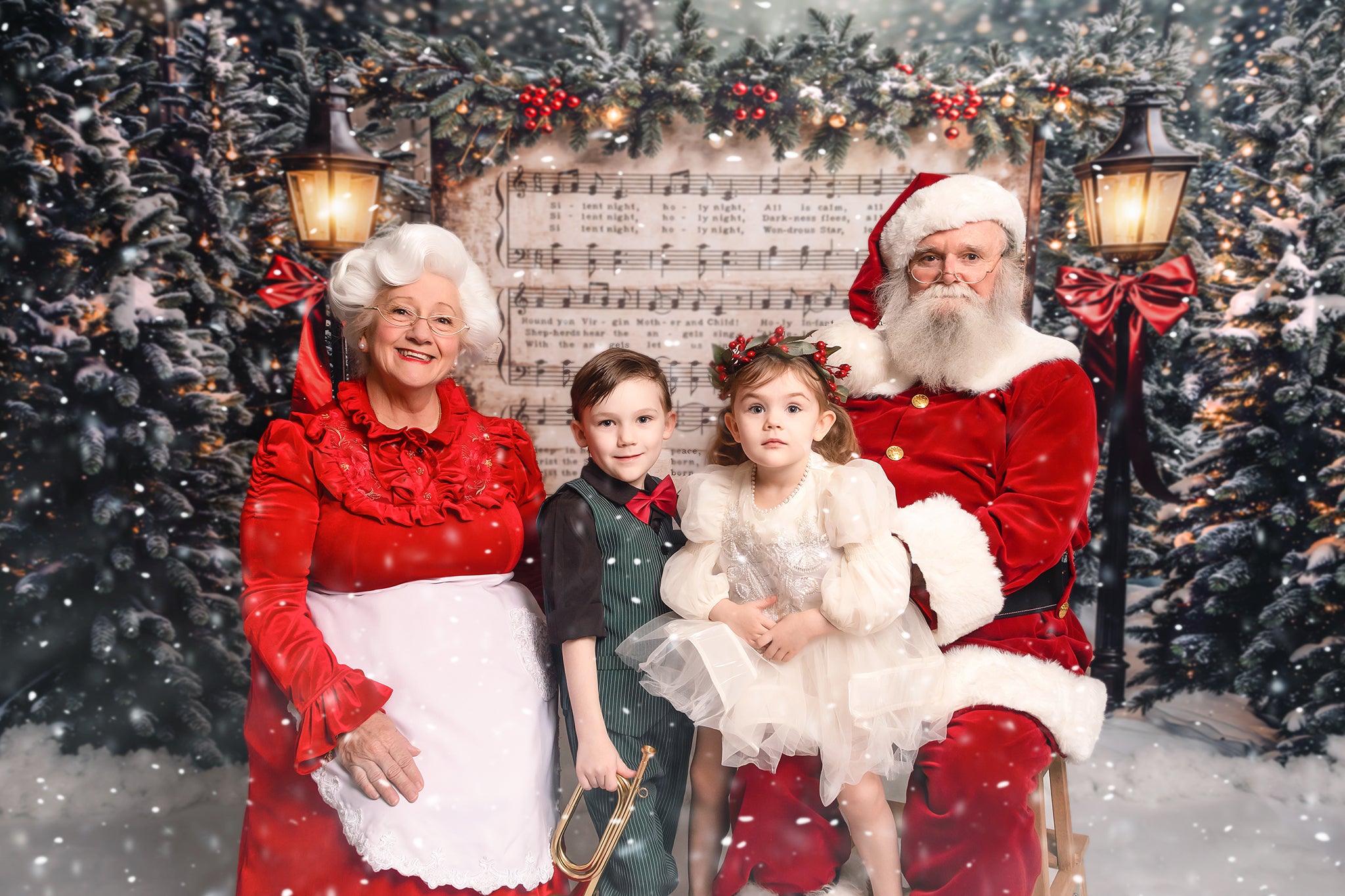 Kate Weihnachten Notenblatt Tannen Schnee Hintergrund Entworfen von Emetselch - Kate Backdrop.de