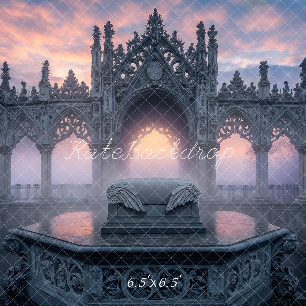 Kate Gothic Ruine Engelsflügel Sonnenuntergang Hintergrund Entworfen von Mini MakeBelieve
