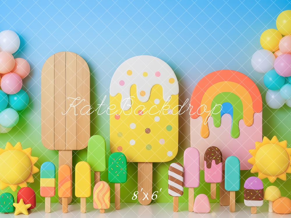 Kate Sommer Eis am Stiel Ballons Pastell Hintergrund Entworfen von Patty Roberts - Kate Backdrop.de