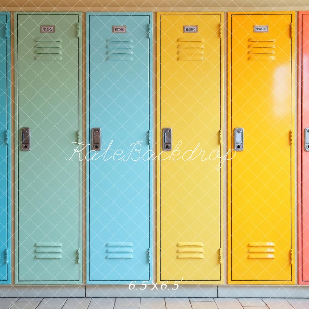 Kate Zurück Zur Schule Bunte Spinde Modern Hintergrund Entworfen von Laura Bybee - Kate Backdrop.de