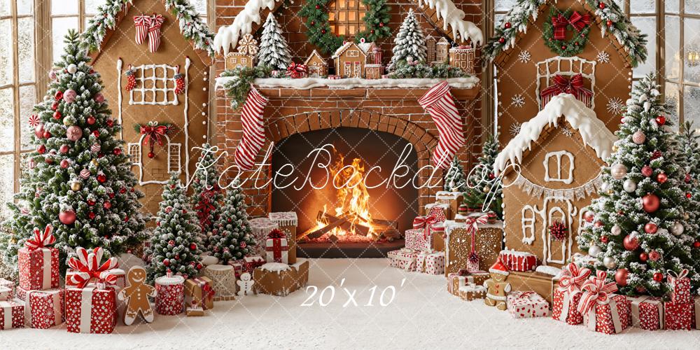 Kate Weihnachten Lebkuchenhaus Kamin Rot Hintergrund Entworfen von Emetselch - Kate Backdrop.de