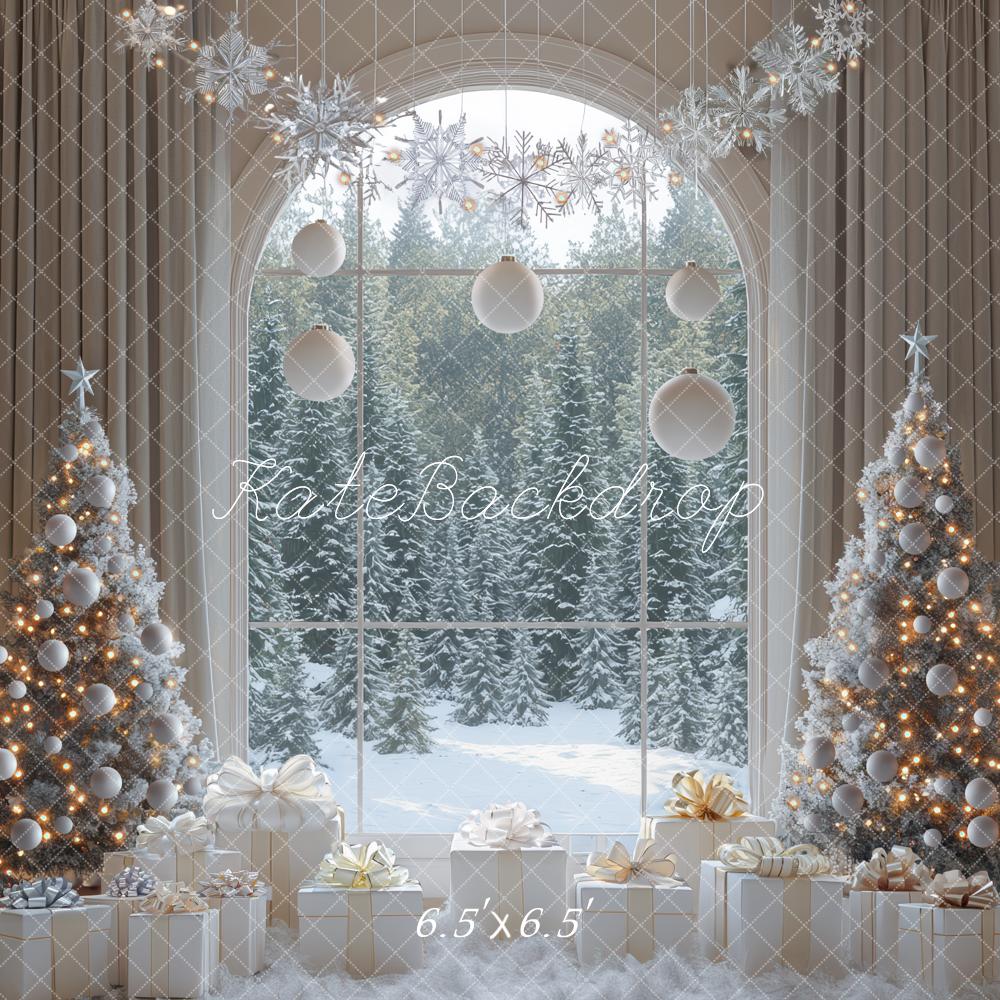 Kate Weihnachten Fenster Weihnachtsbaum Weiß Hintergrund Entworfen von Mini MakeBelieve - Kate Backdrop.de