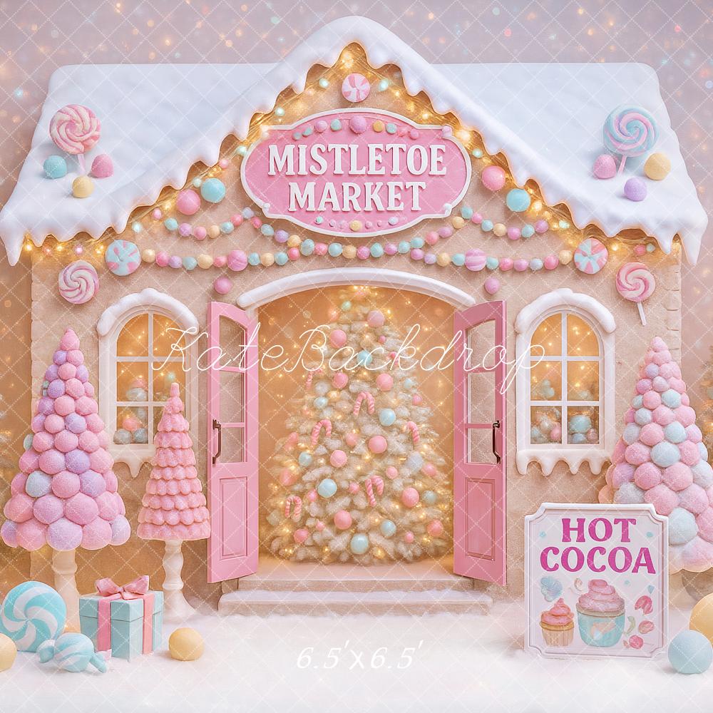 Kate Weihnachten Lebkuchenhaus Süßigkeiten Pastell Hintergrund Entworfen von Ashley Paul