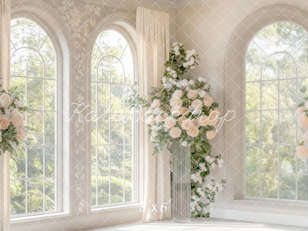 Kate Hochzeit Fenster Blumen Creme Hintergrund Entworfen von Mini MakeBelieve - Kate Backdrop.de