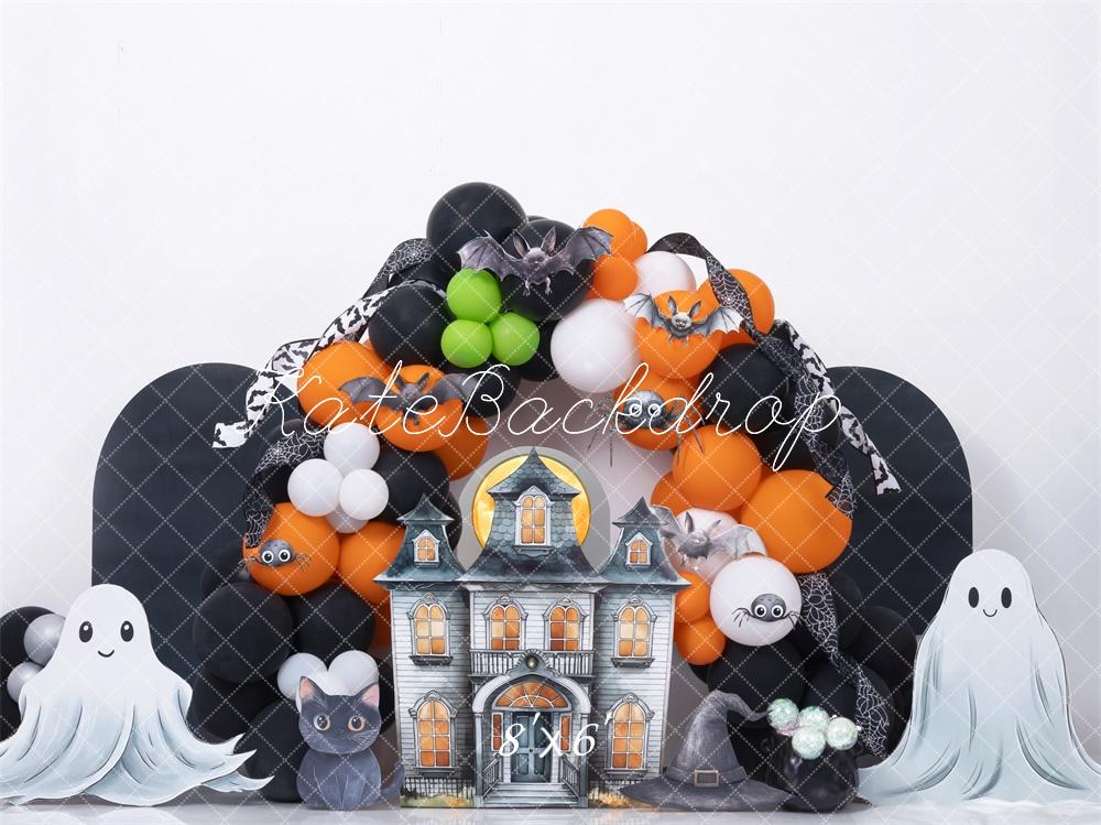 Kate Halloween Spukhaus Ballons Cartoon Hintergrund Entworfen von Mini MakeBelieve - Kate Backdrop.de