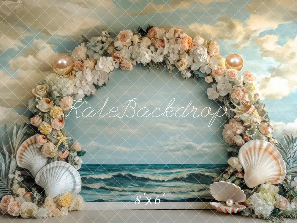 Kate Flower Bogen Muscheln Ozean Pastell Hintergrund Entworfen von Mini MakeBelieve - Kate Backdrop.de