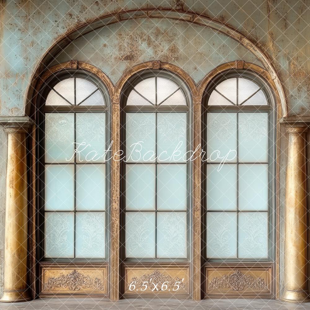 Kate Vintage Bogenfenster Säulen Blau Hintergrund Entworfen von Mini MakeBelieve - Kate Backdrop.de