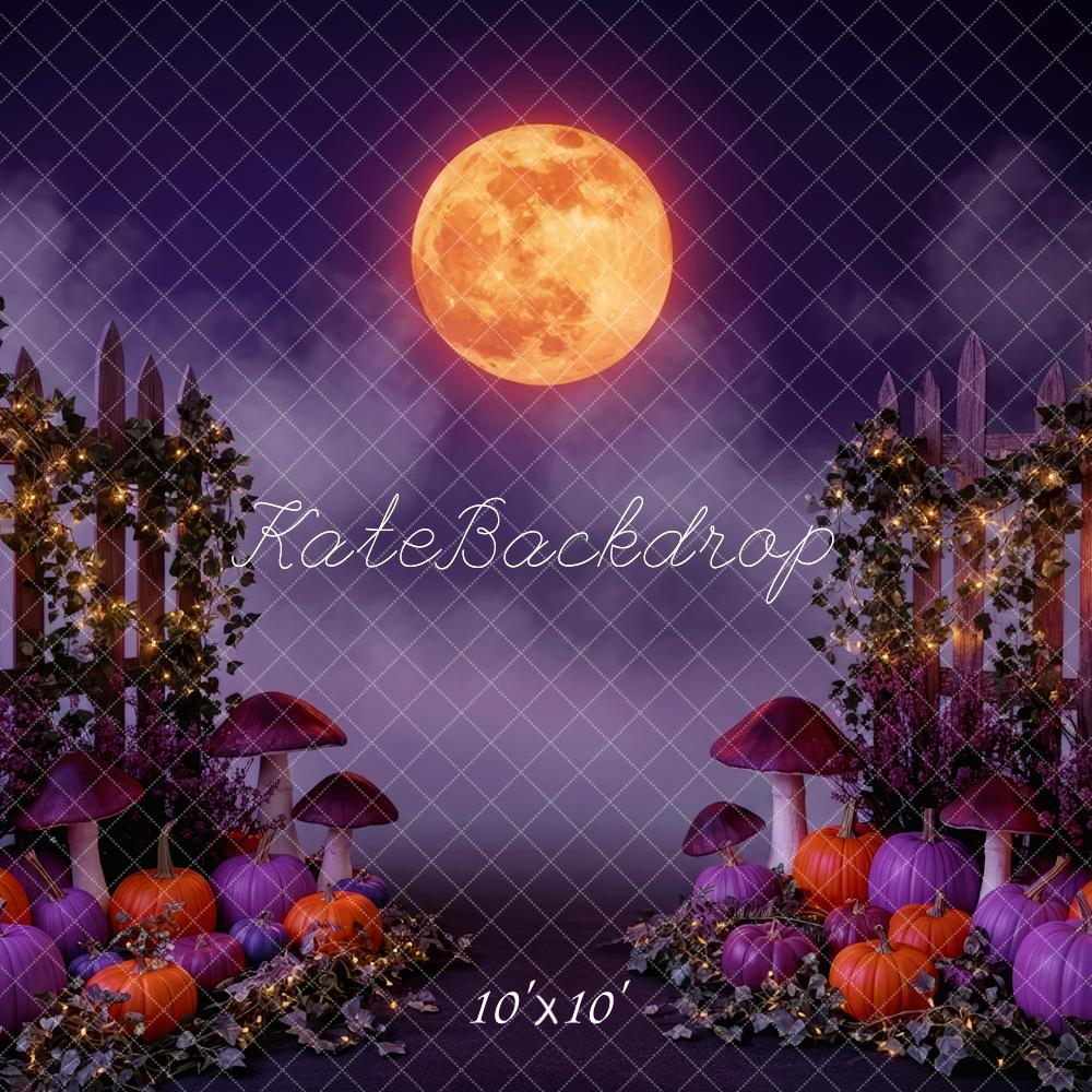 Kate Halloween Kürbis Zaun Lila Hintergrund Entworfen von Patty Roberts - Kate Backdrop.de