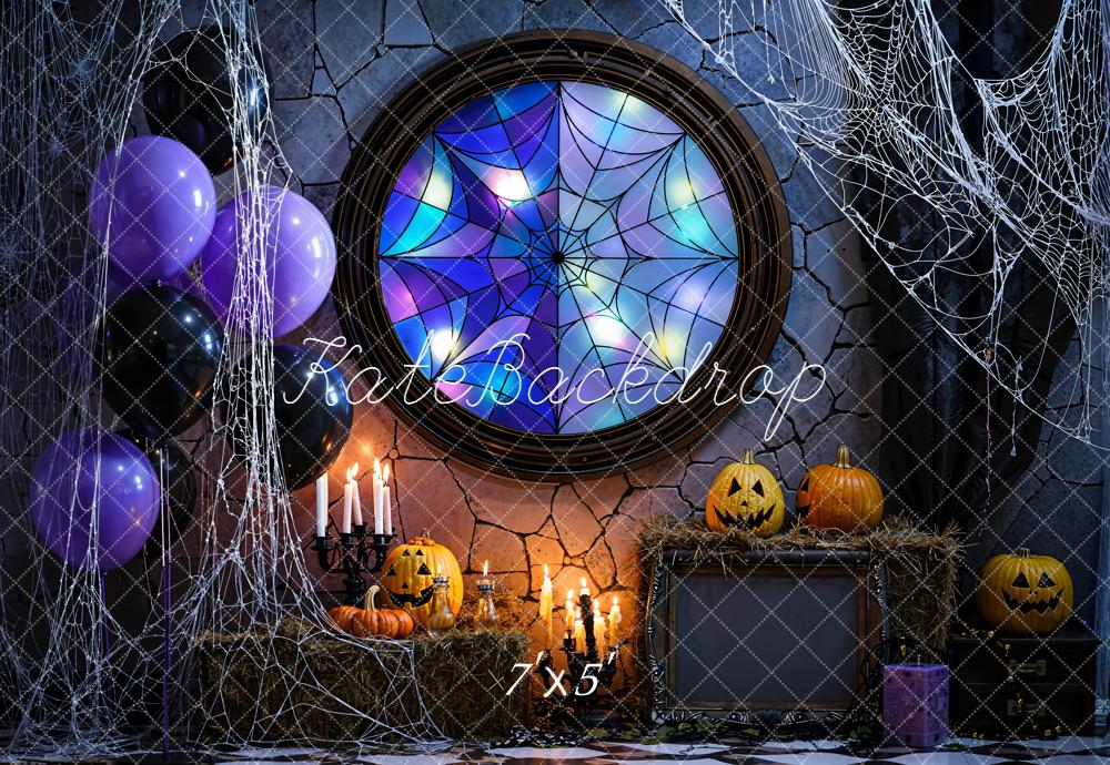 Kate Halloween Kürbis Spinnennetz Fenster Hintergrund Entworfen von Emetselch