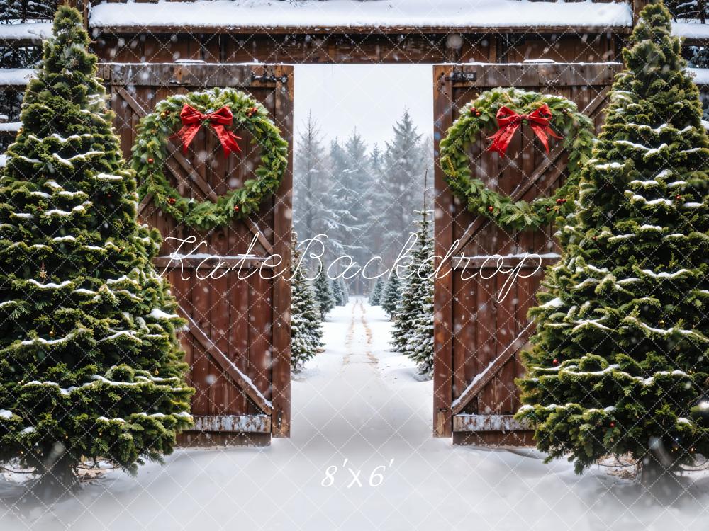 Kate Weihnachten Scheunentor Tannen Schnee Hintergrund Entworfen von Emetselch - Kate Backdrop.de