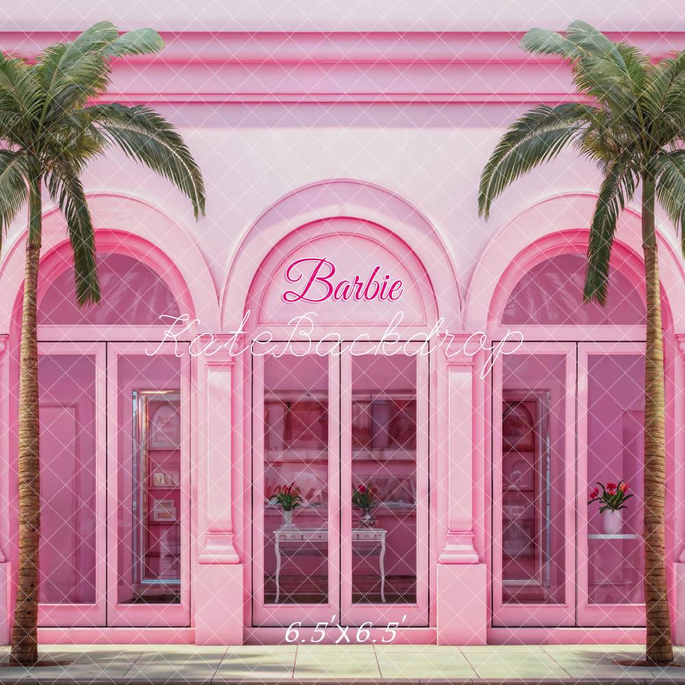 Kate Pink Villa Palmen Fenster Hintergrund Entworfen von Chain - Kate Backdrop.de