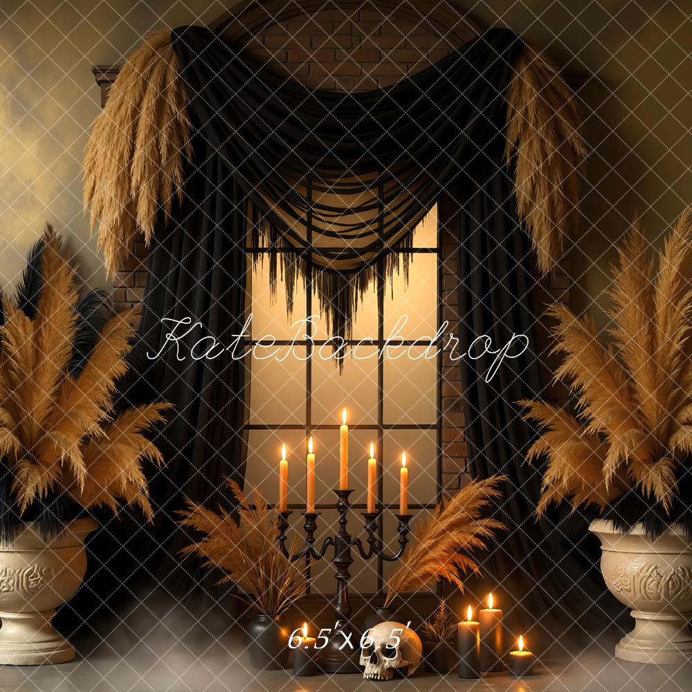 Kate Halloween Fenster Kerzen Schädel Hintergrund Entworfen von Mini MakeBelieve - Kate Backdrop.de
