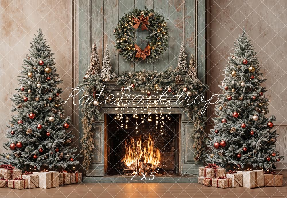 Kate Weihnachten Kamin Christbäume Vintage Hintergrund Entworfen von Emetselch - Kate Backdrop.de