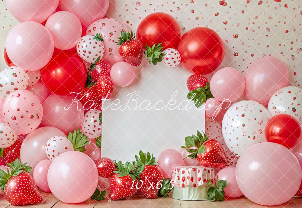 Kate Geburtstag Erdbeeren Ballons Holzboden Fleece Hintergrund Entworfen von Emetselch