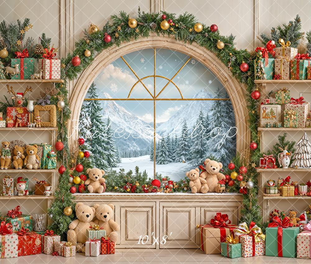 Kate Weihnachten Fenster Geschenke Regale Fleece Hintergrund Entworfen von Emetselch - Kate Backdrop.de