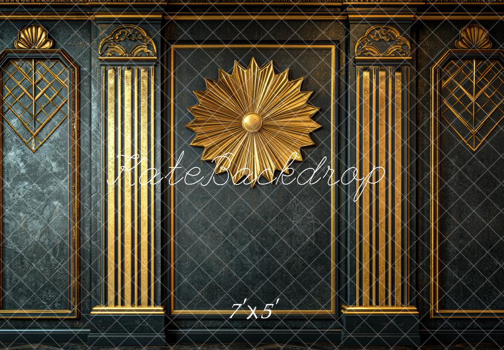 Kate Art Deco Goldene Verzierung Schwarz Hintergrund Entworfen von Mini MakeBelieve - Kate Backdrop.de