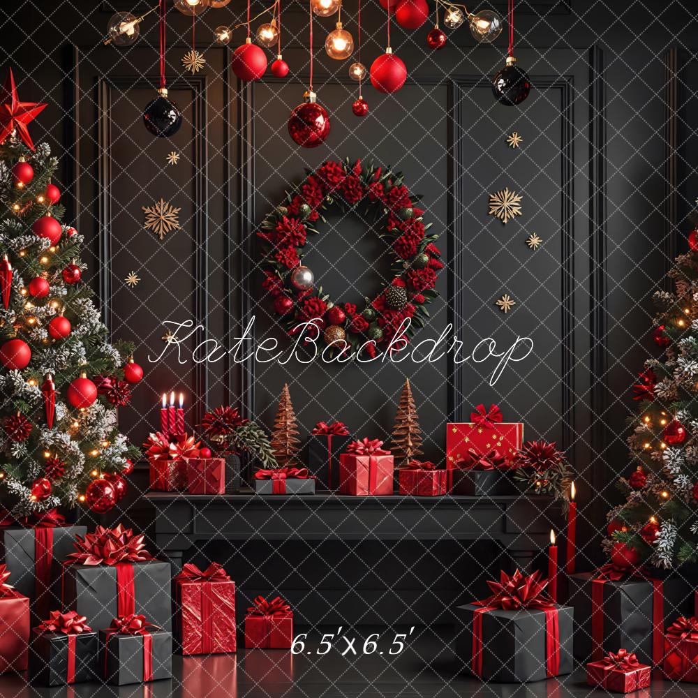 Kate Weihnachten Weihnachtsbaum Geschenke Schwarz Rot Hintergrund Entworfen von Mini MakeBelieve