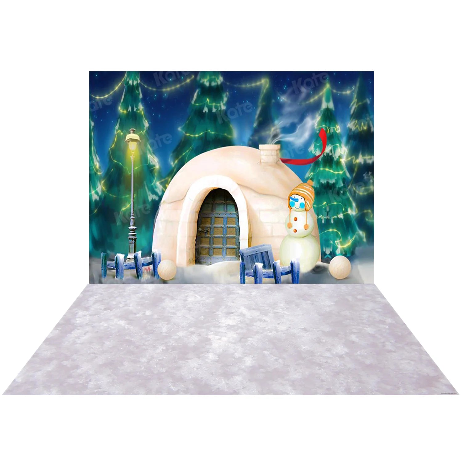 Kate Weihnachten Winter Schnee Haus Schneemann Hintergrund+Snowy Gummibodenmatte - Kate Backdrop.de