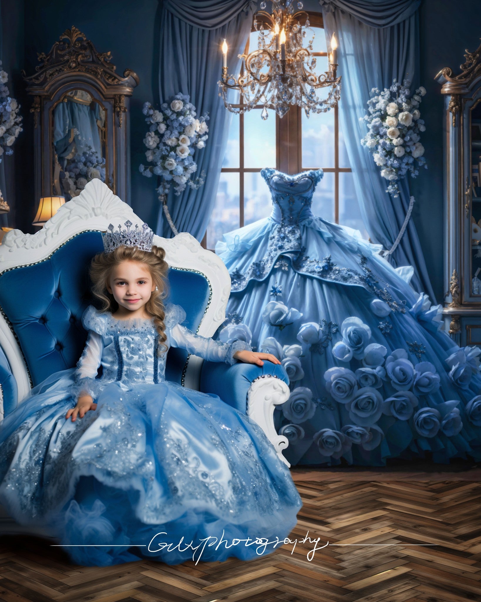Kate Blaues Kleid Schlafzimmer Hintergrund Blume von GQ - Kate Backdrop.de