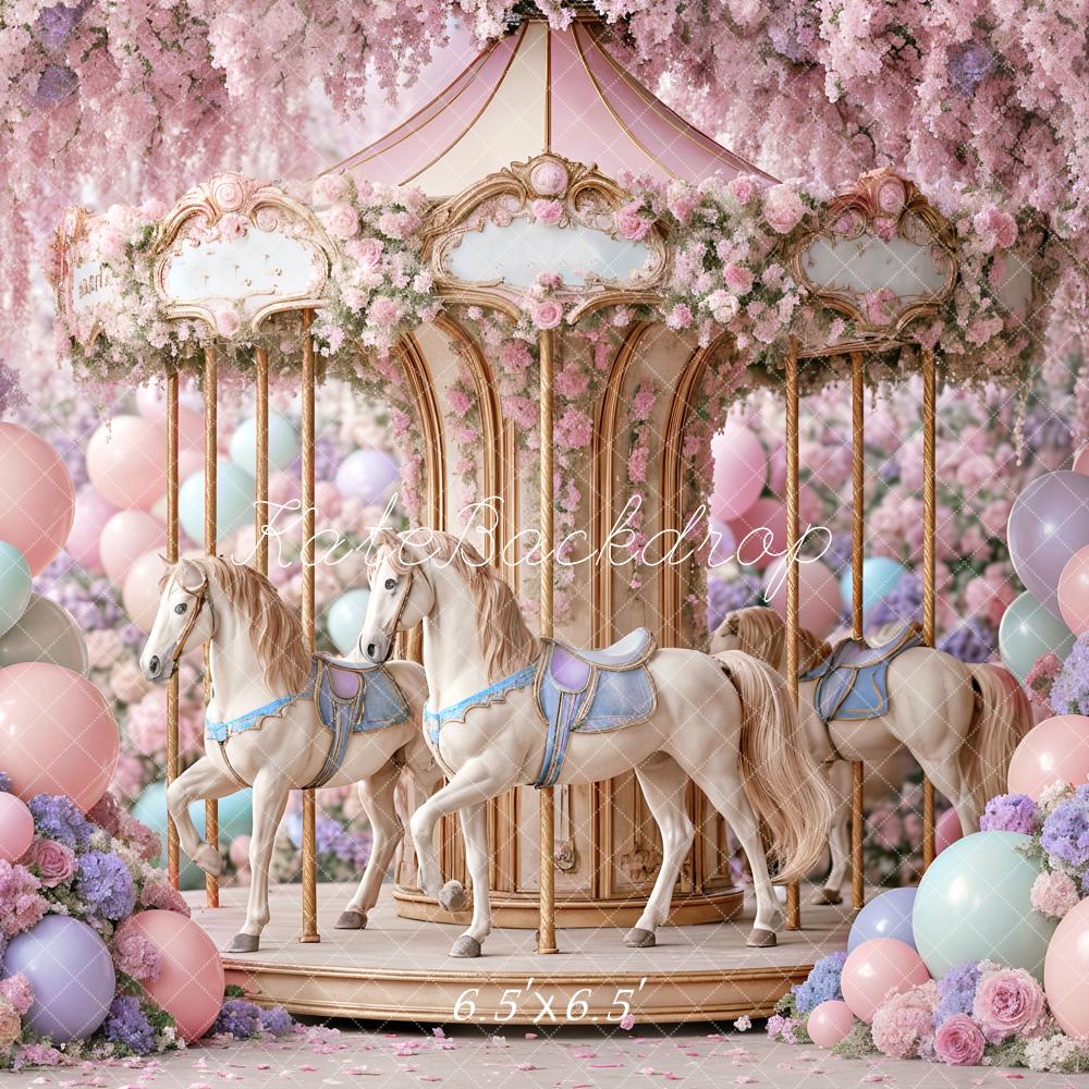 Kate Kinder Karussell Blumen Pastell Hintergrund Entworfen von Ashley Paul - Kate Backdrop.de