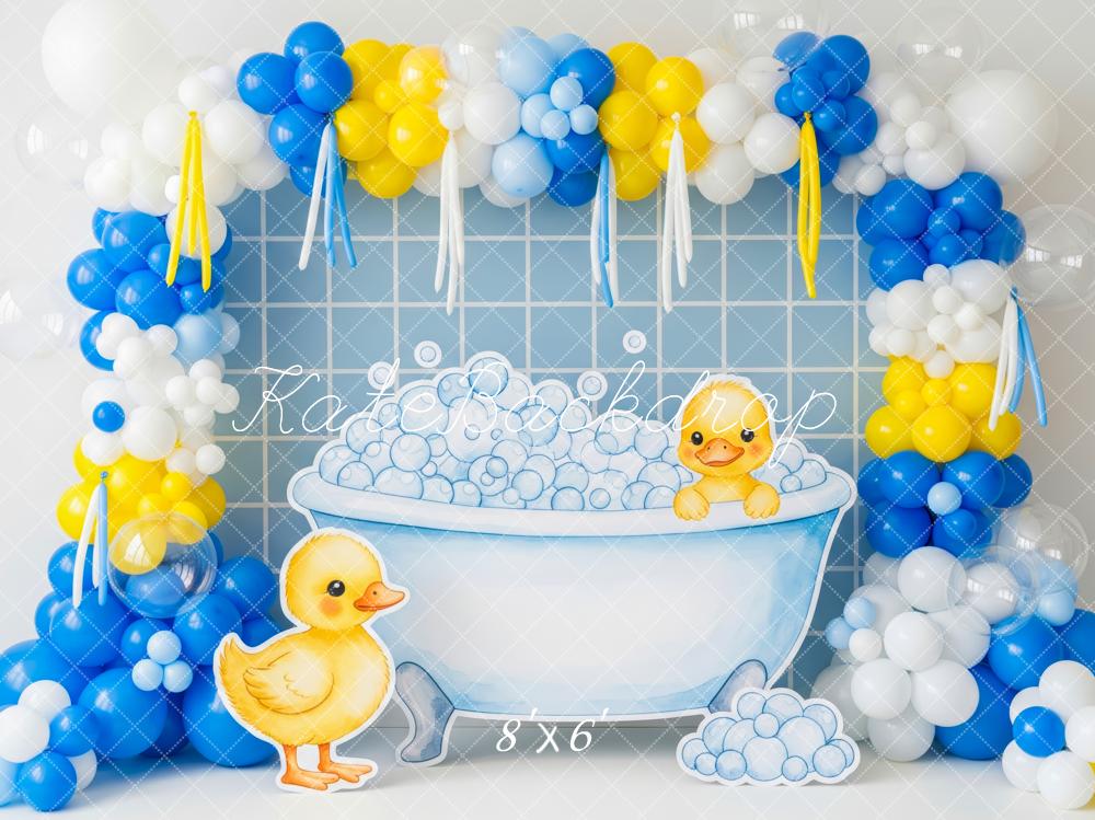 Kate Neugeborenes Badewanne Enten Ballons Blau Hintergrund Entworfen von Patty Roberts - Kate Backdrop.de
