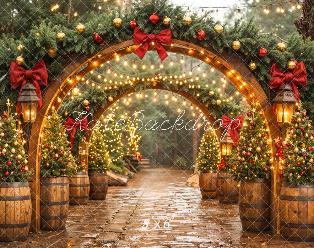 Kate Weihnachten Torbogen Lichterbaum Rustikal Fleece Hintergrund Entworfen von Emetselch - Kate Backdrop.de