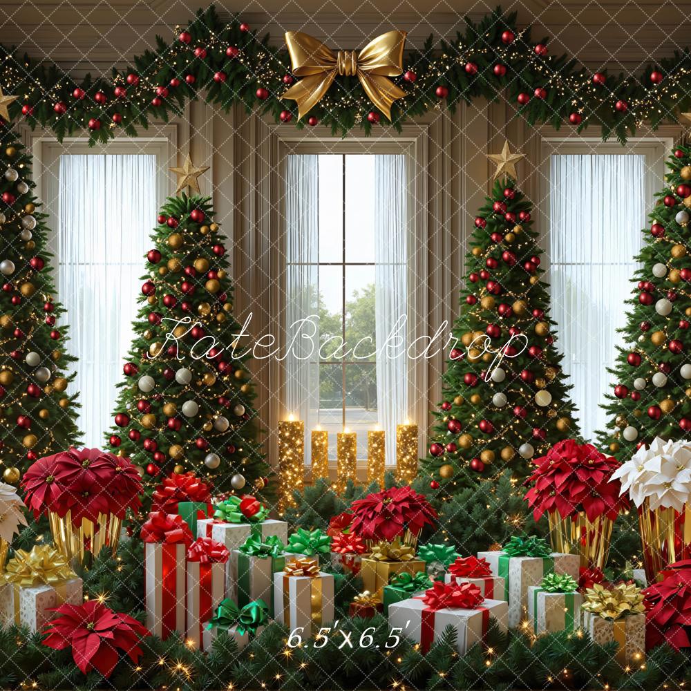 Kate Weihnachten Weihnachtsbaum Geschenkboxen Gold Rot Hintergrund Entworfen von Mini MakeBelieve - Kate Backdrop.de