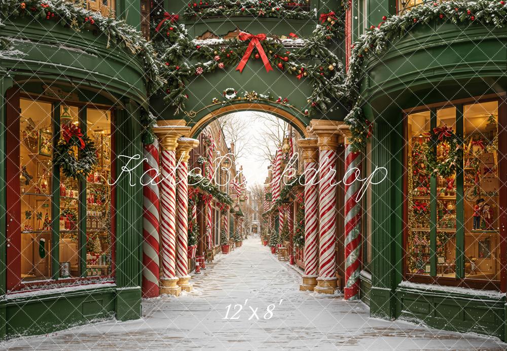 Kate Weihnachten Dekorierte Straße Girlanden Rot Grün Fleece Hintergrund Entworfen von Emetselch - Kate Backdrop.de