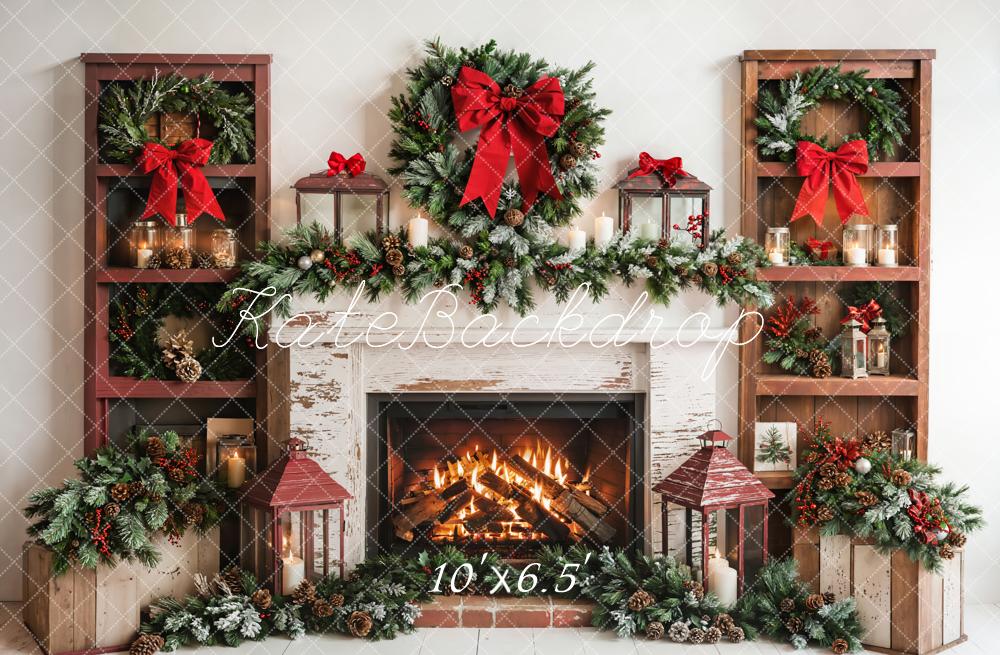 Kate Weihnachten Kamin Kränze Rustikal Fleece Hintergrund Entworfen von Emetselch - Kate Backdrop.de