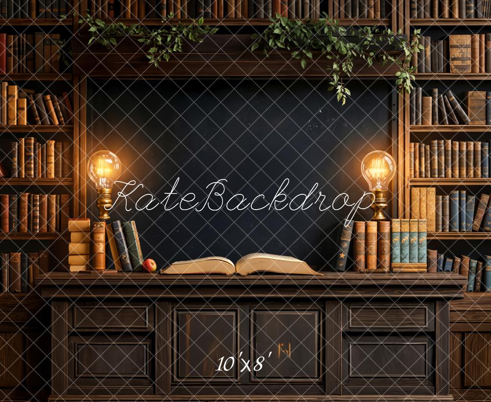 Kate Bibliothek Bücherregal Offenes Buch Vintage Fleece Hintergrund Entworfen von Emetselch - Kate Backdrop.de