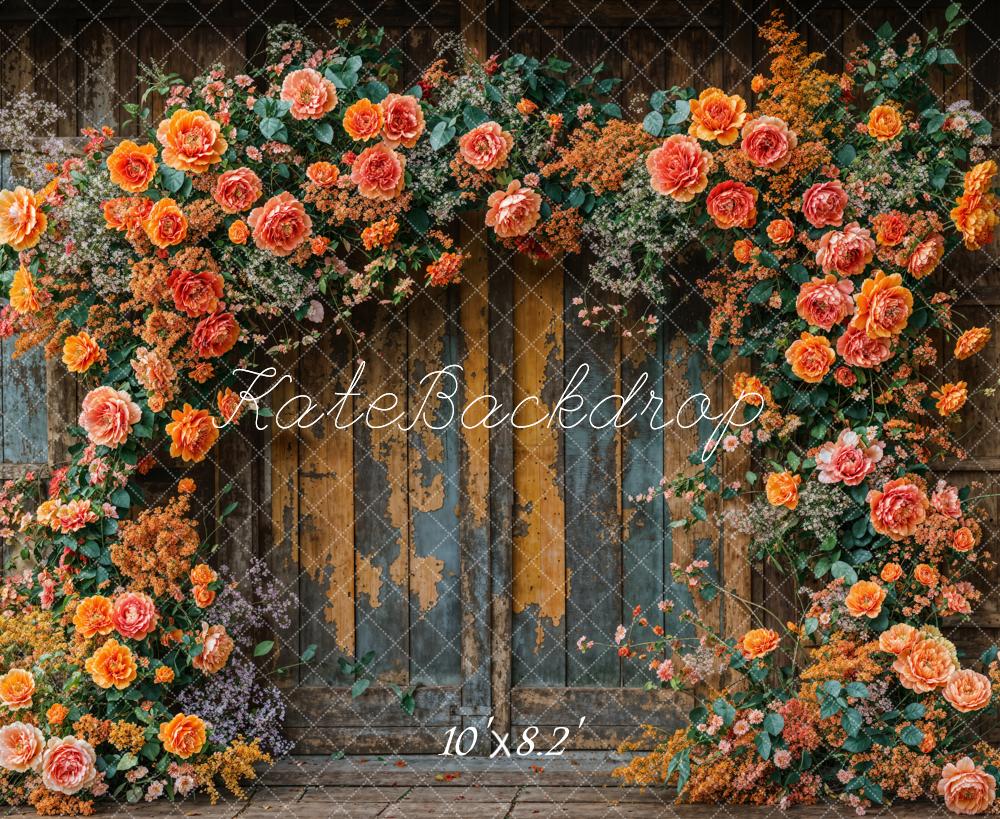 Kate Herbst Blumenbogen Holztür Vintage Hintergrund Entworfen von Emetselch - Kate Backdrop.de