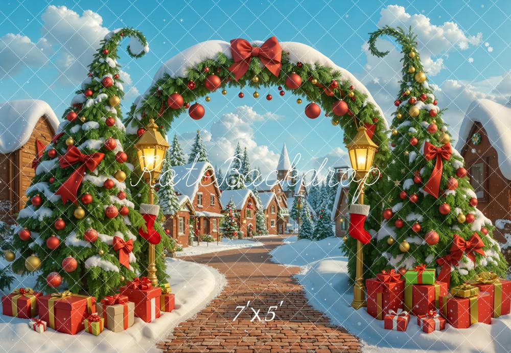 Kate Weihnachten Dorf Geschenke Schnee Hintergrund Entworfen von Emetselch - Kate Backdrop.de