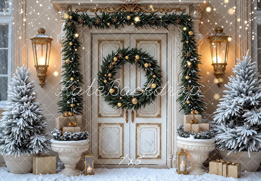 Kate Weihnachten Tür Kranz Gold Hintergrund Entworfen von Mini MakeBelieve - Kate Backdrop.de