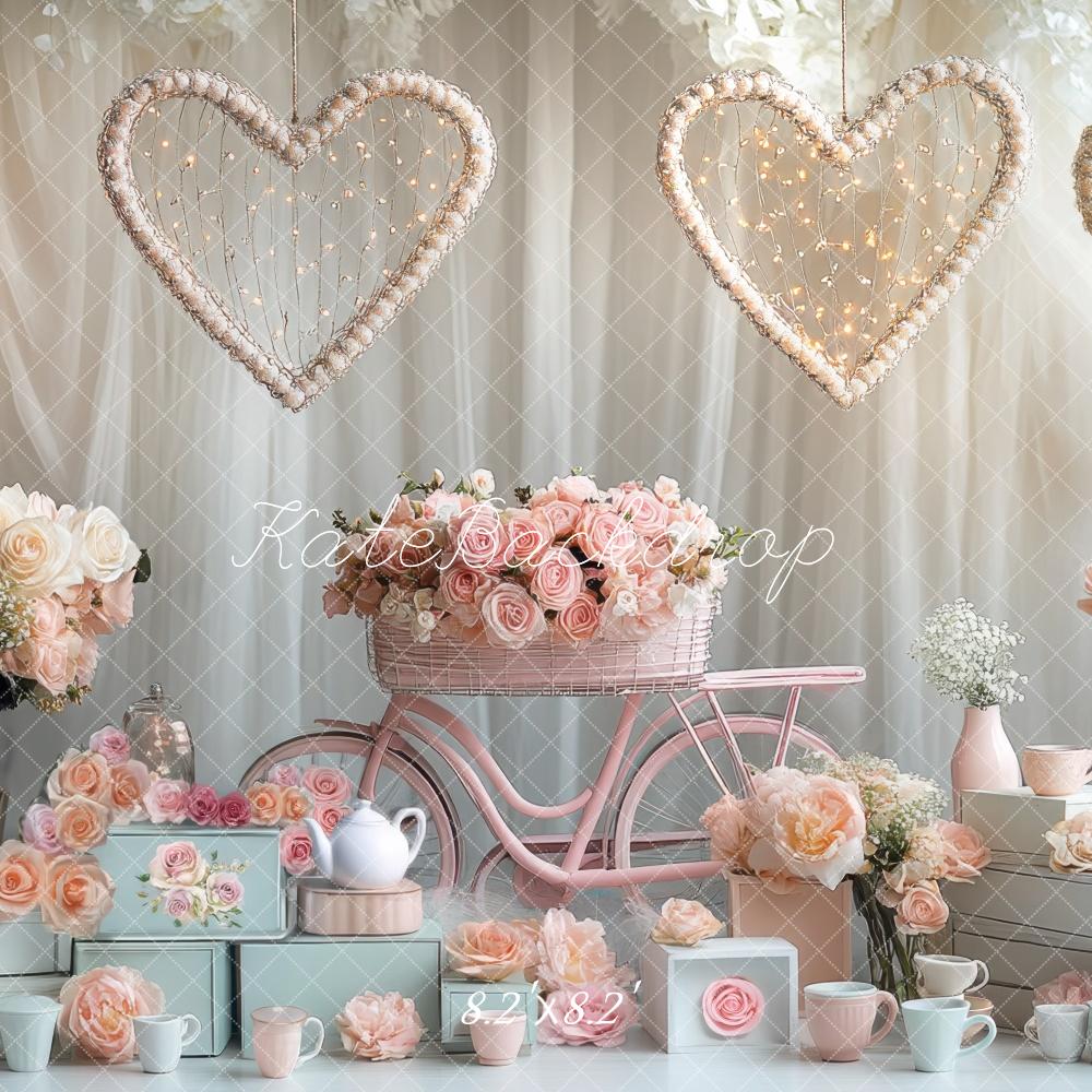 Kate Valentinstag Herzen Blumen Pastell Hintergrund Entworfen von Mini MakeBelieve - Kate Backdrop.de