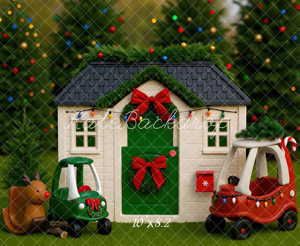 Kate Weihnachten Spielzeughaus Autos Bunt Hintergrund Entworfen von Mini MakeBelieve