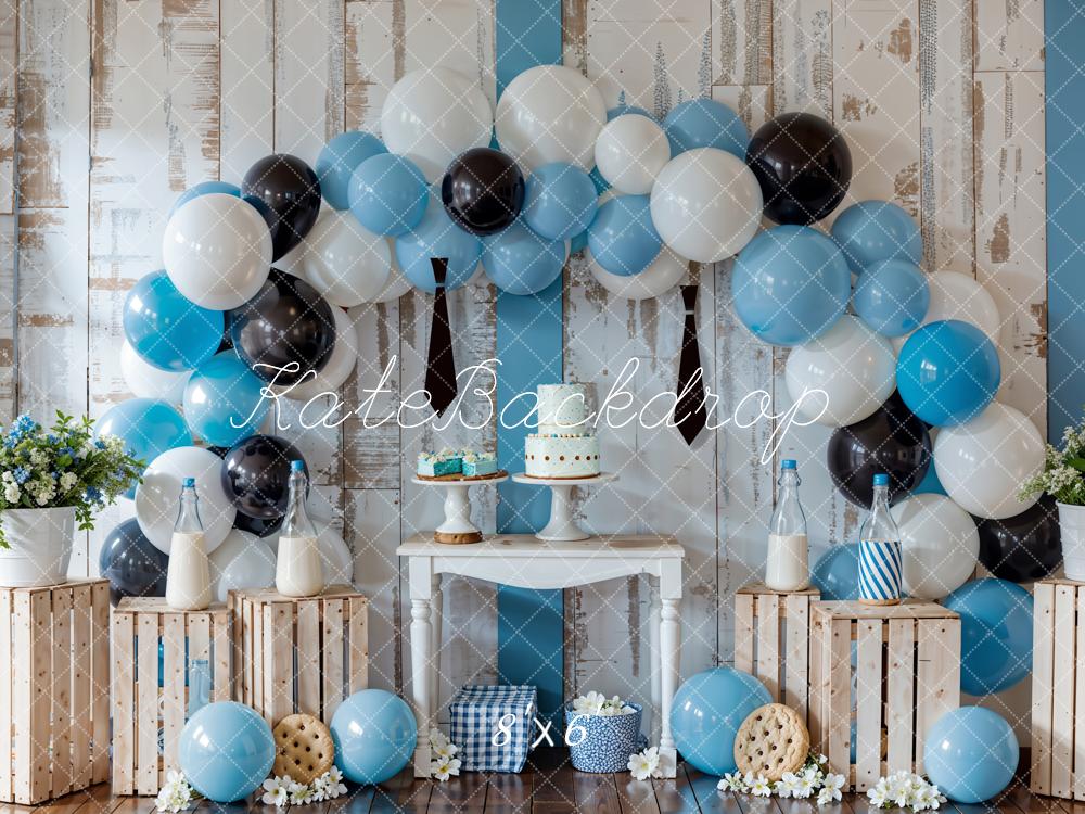 Kate Geburtstag Ballonbogen Blau Rustikal Hintergrund Entworfen von Emetselch - Kate Backdrop.de