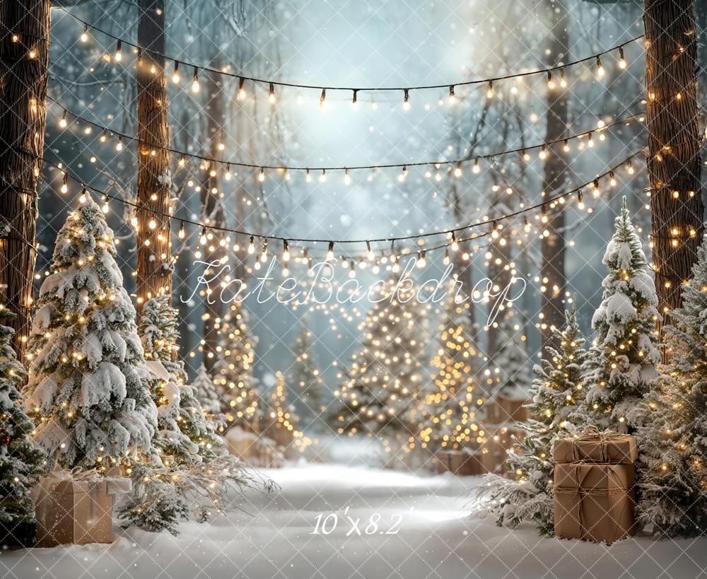 Kate Weihnachten Winterwald Lichter Braun Fleece Hintergrund Entworfen von Emetselch - Kate Backdrop.de