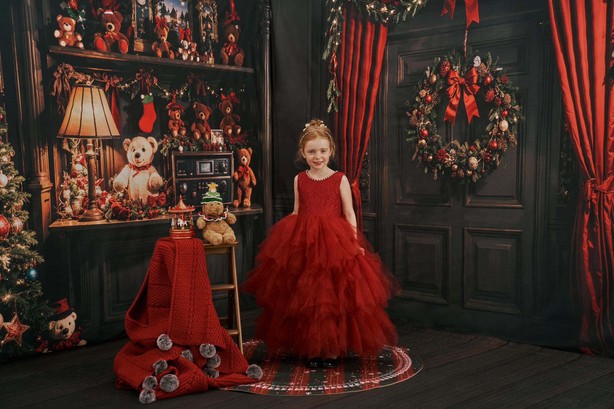 Kate Rotes Perlenkragen-Puffkleid für Kinder - Kate Backdrop.de