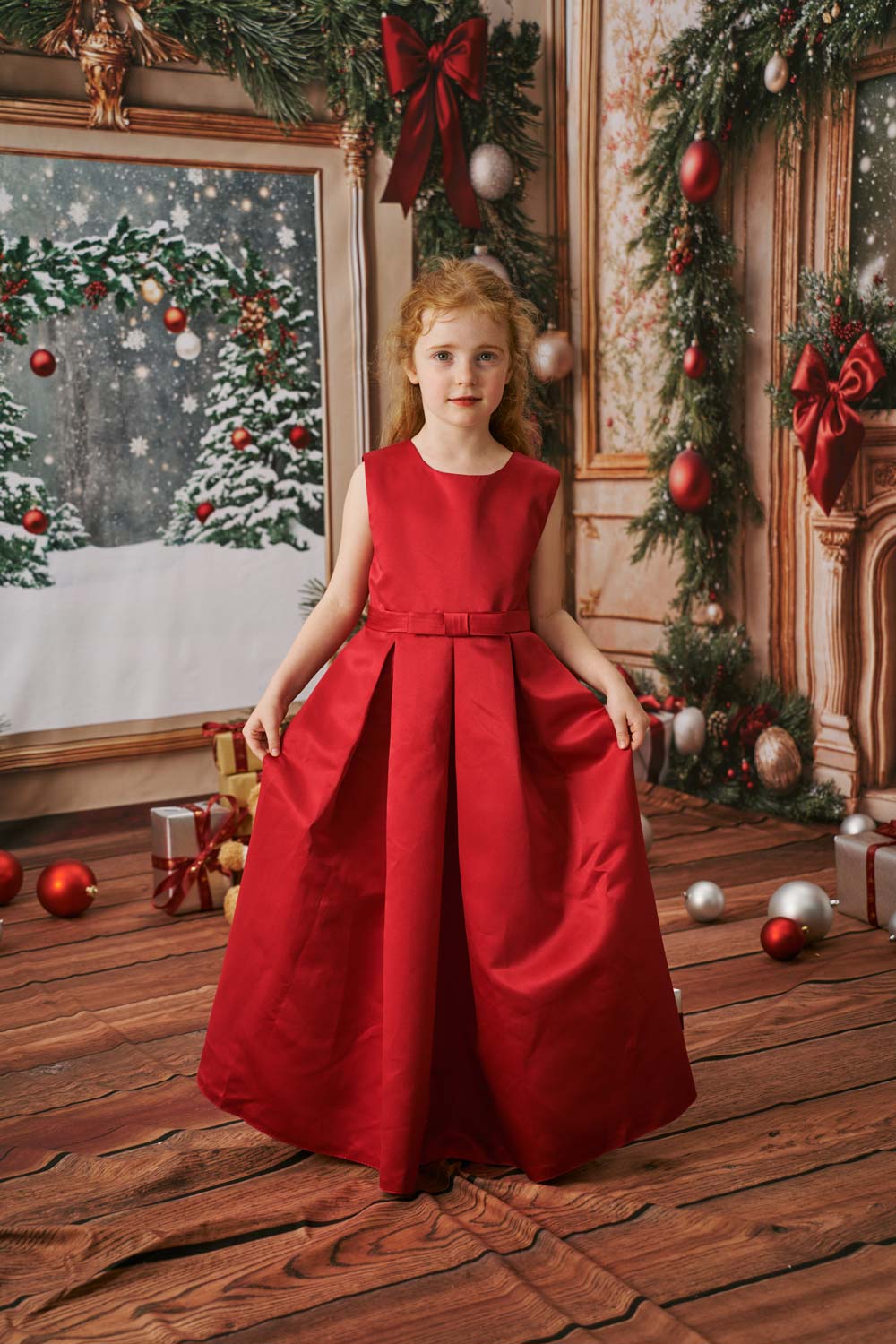 Kate Einfaches rotes Satinkleid für Kinder - Kate Backdrop.de