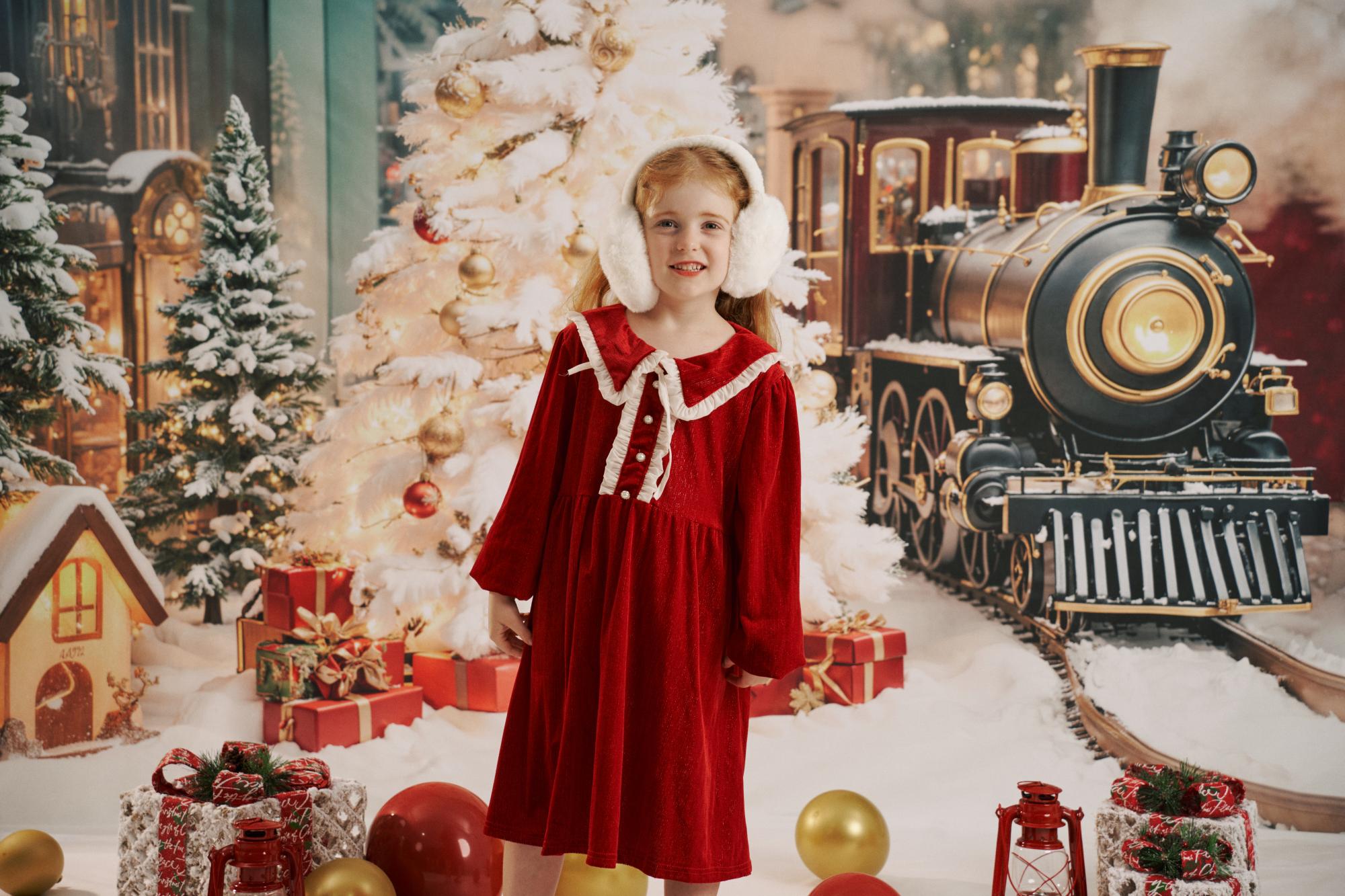 Kate Weihnachts-Rot-Rüschenkleid für Kinder - Kate Backdrop.de