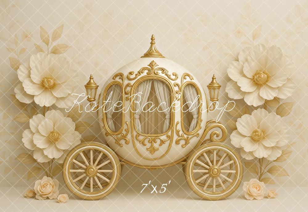 Kate Märchen Kutsche Blumen Gold Hintergrund Entworfen von Ashley Paul - Kate Backdrop.de