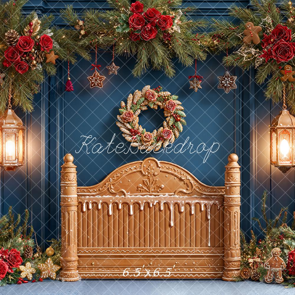 Kate Weihnachten Lebkuchenbett Kranz Rot Hintergrund Entworfen von Emetselch - Kate Backdrop.de