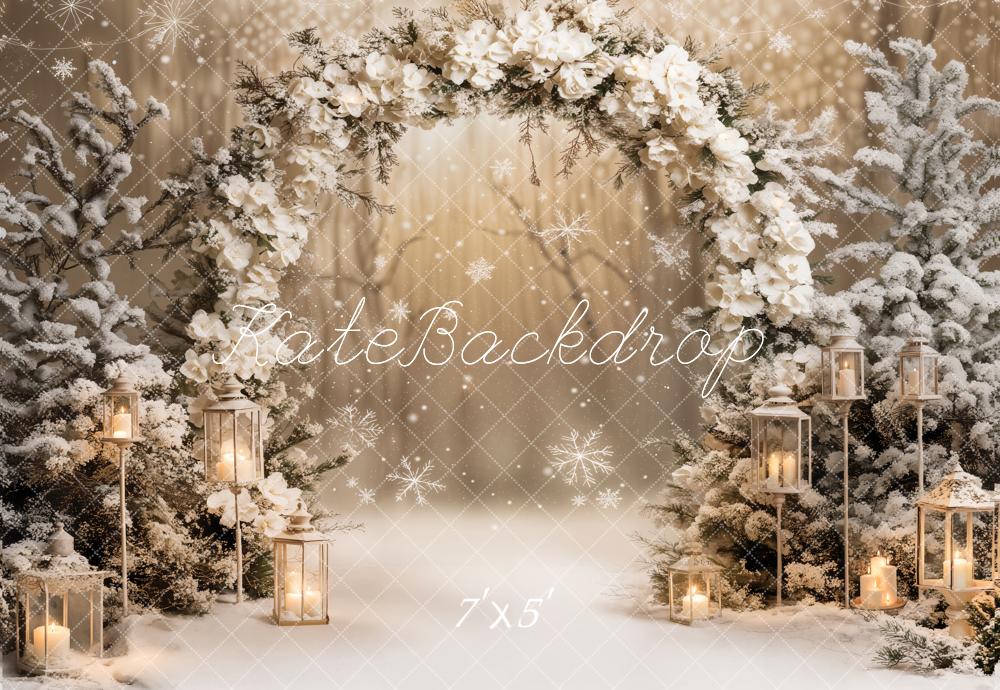 Kate Weihnachten Blumenbogen Laternen Schnee Hintergrund Entworfen von Emetselch