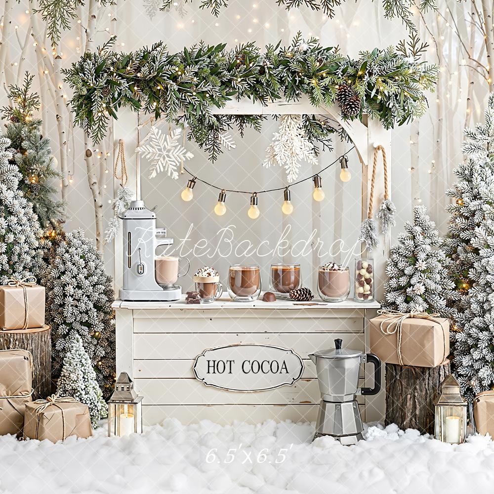 Kate Weihnachten Heiße Schokolade Tannen Schnee Hintergrund Entworfen von Emetselch - Kate Backdrop.de