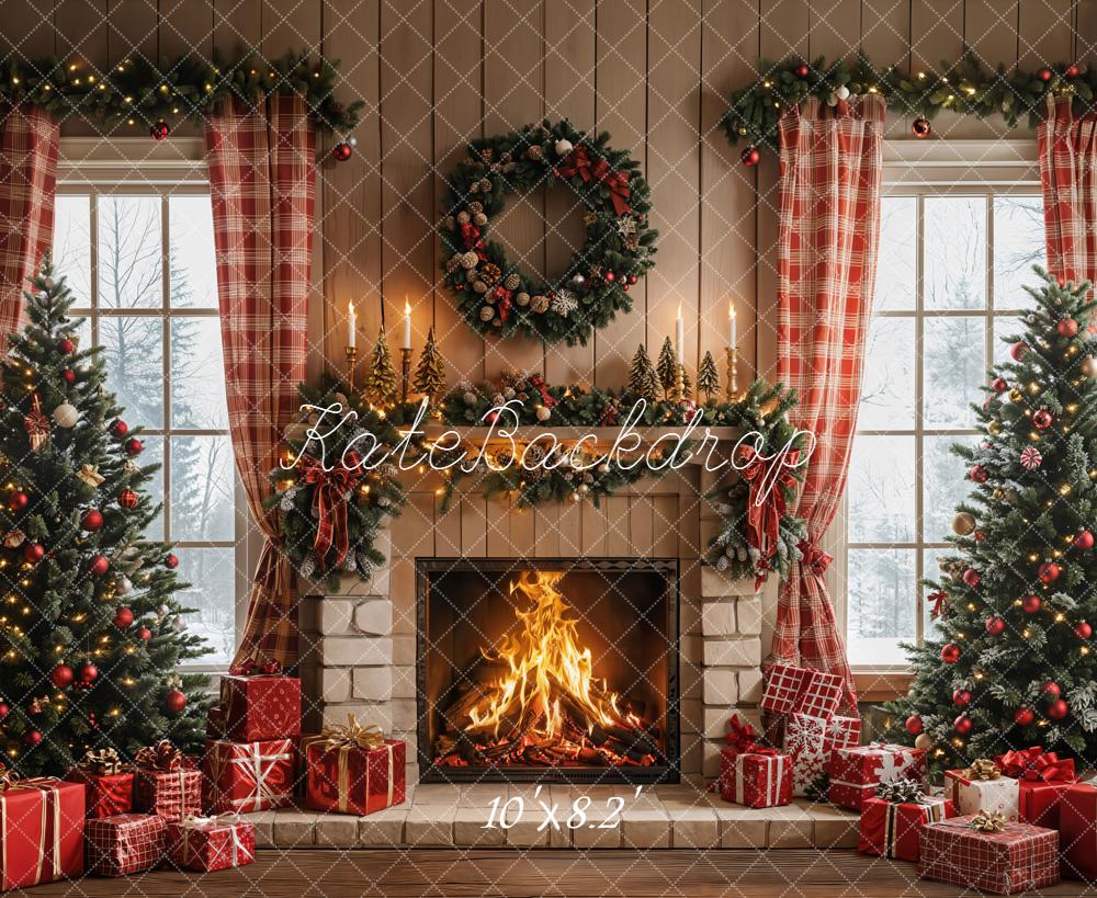 Kate Rot Weihnachten Wohnzimmer Kamin Hintergrund Entworfen von Emetselch - Kate Backdrop.de