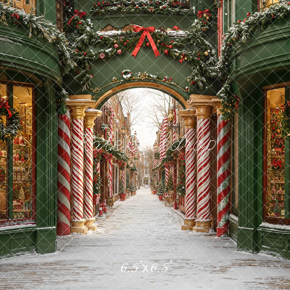 Kate Weihnachten Stadt Dekoriert Grün Rot Hintergrund Entworfen von Emetselch - Kate Backdrop.de