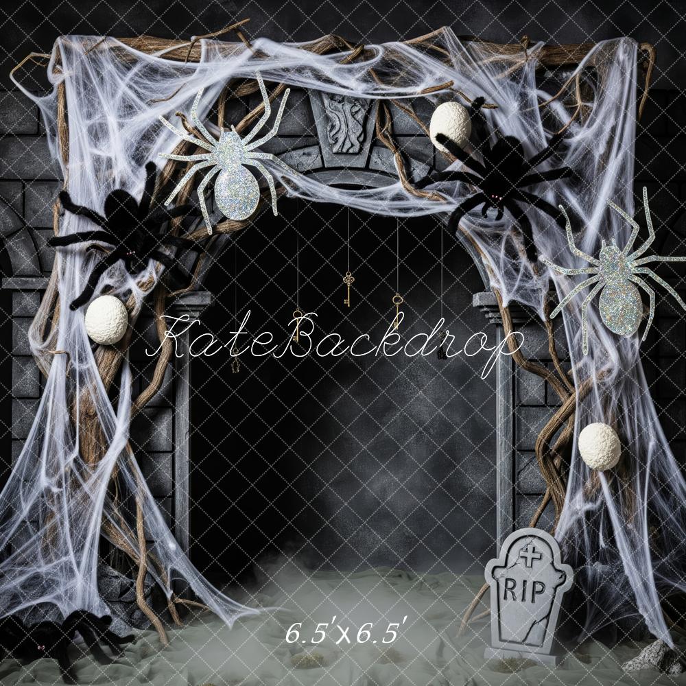 Kate Halloween Spinnennetz Spinnen Steinmauer Hintergrund Entworfen von Patty Roberts