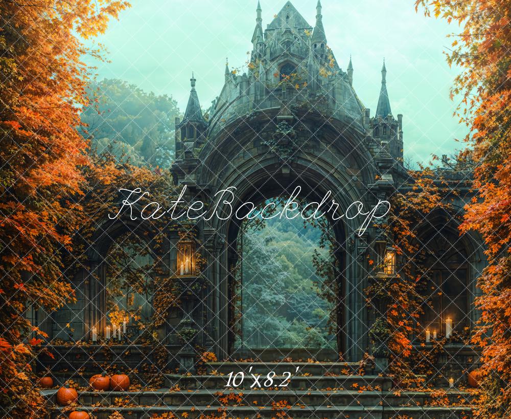 Kate Halloween Schloss Tor Herbstlaub Hintergrund Entworfen von Emetselch - Kate Backdrop.de